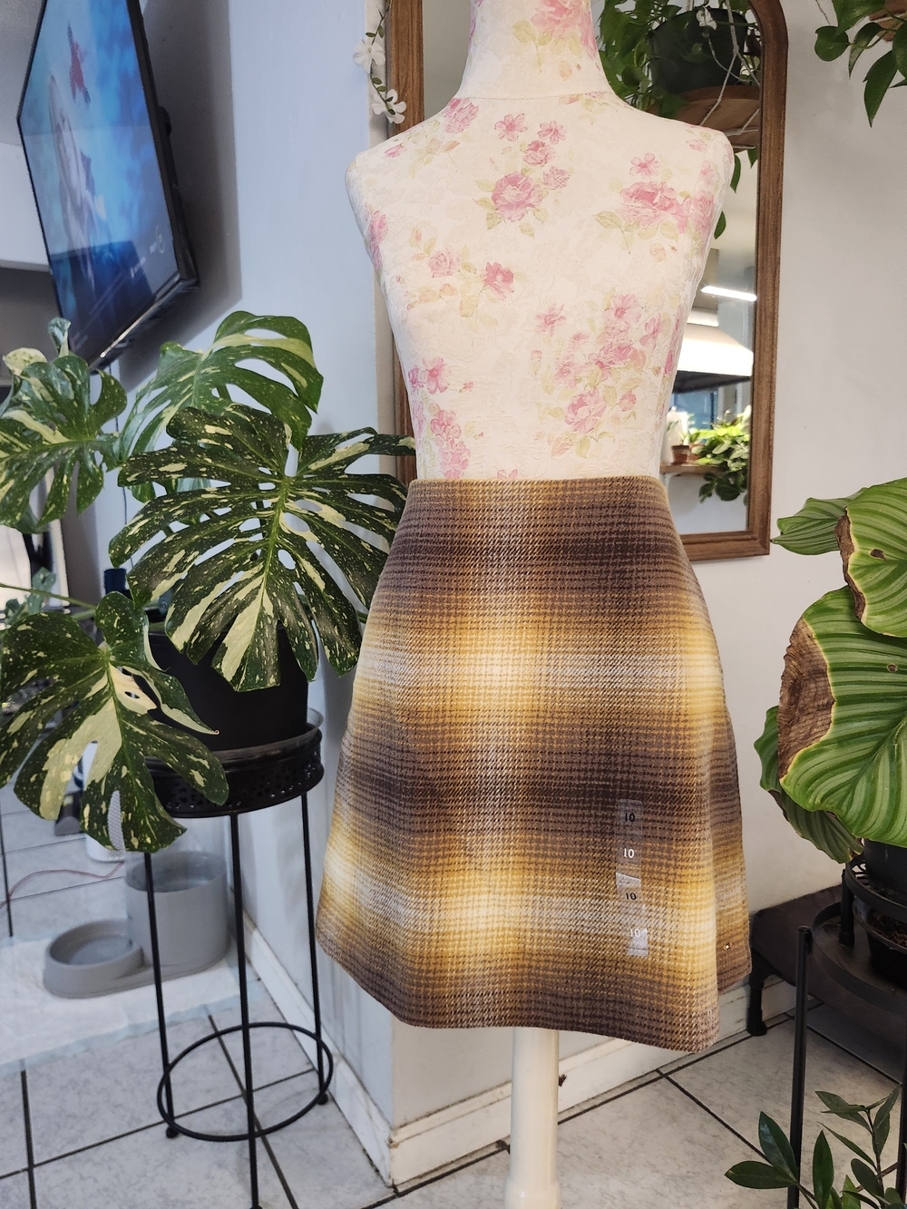 Tommy Hilfiger Brown and Yellow Plaid Pencil Skirt